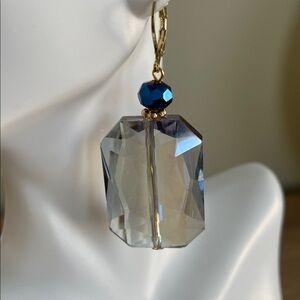 HAND CRAFTED BLUE CRYSTAL EARRINGS 
Oversized Statement Occasion Artisan Prom